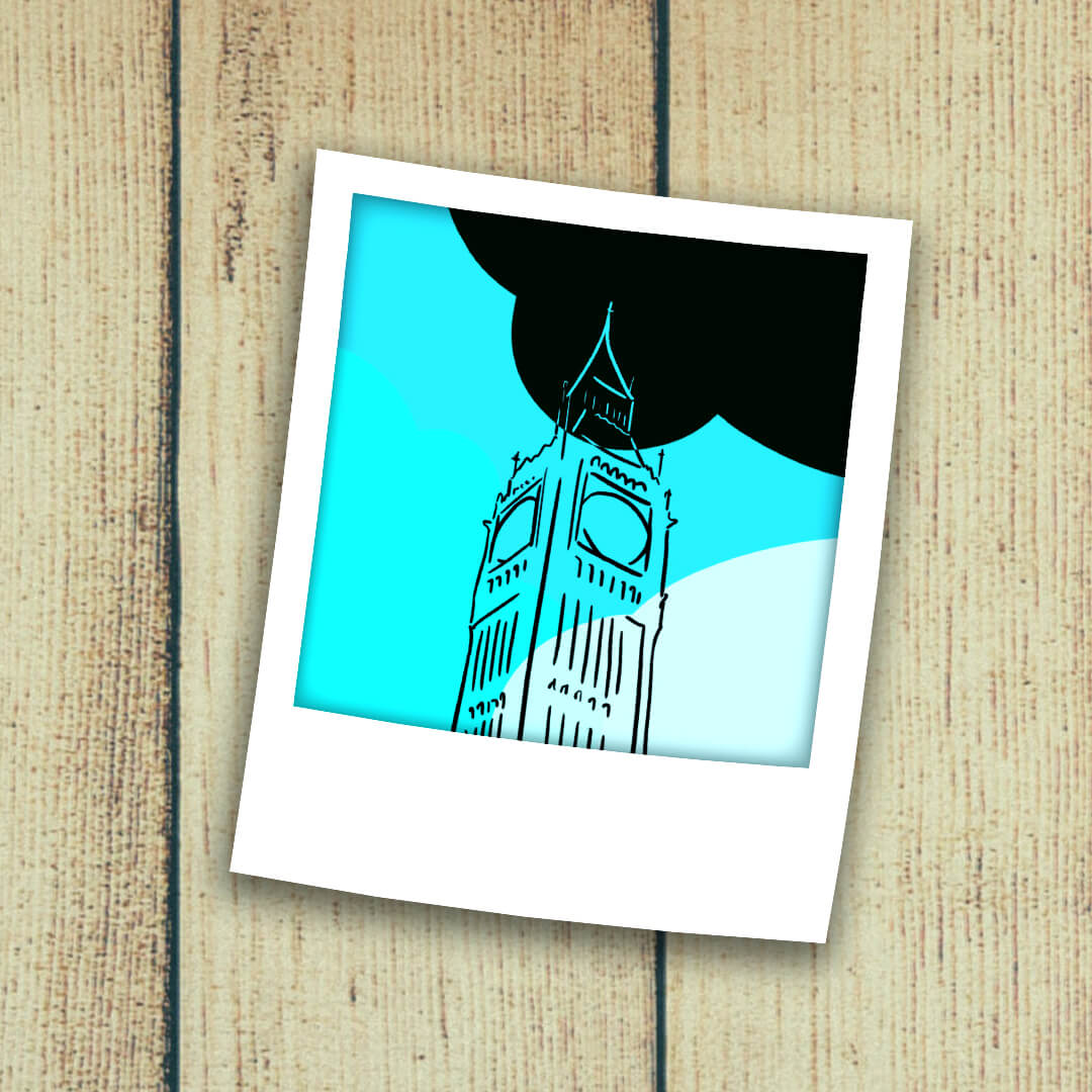 Polaroid illustration confinement Big Ben